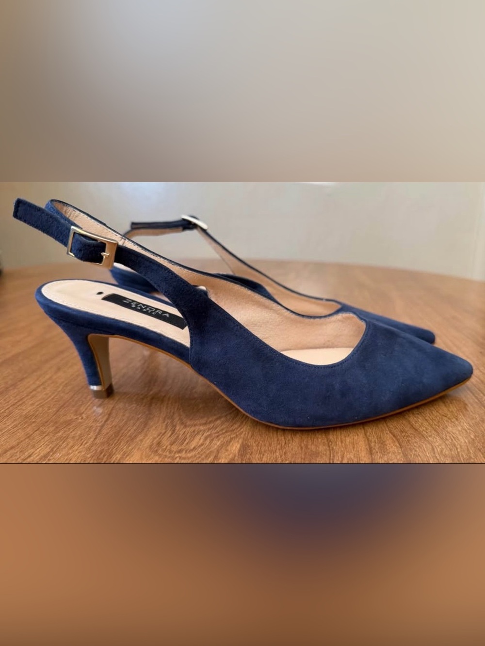 Zendra Basic Navy Suede Slingback Heels – Women's Elegant Navy Dress Shoes
